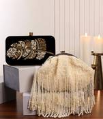 Pearl black embroidered clutch and white pearl batua bag combo