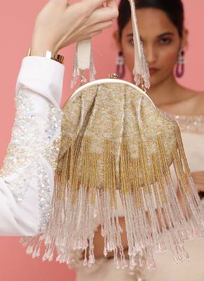 Golden mother of pearl clutch and amour batua bag combo 3