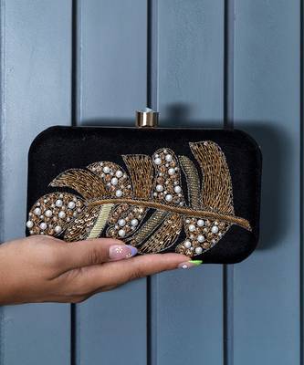 Pearl black embroidered clutch and white pearl batua bag combo 2