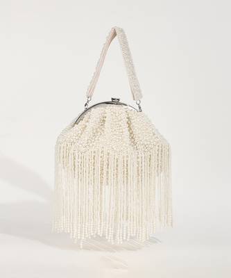 Pearl black embroidered clutch and white pearl batua bag combo 3