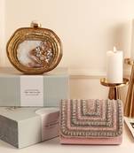 Gold mother of pearl clutch and pink flap bag combo