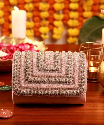 Gold mother of pearl clutch and pink flap bag combo 3