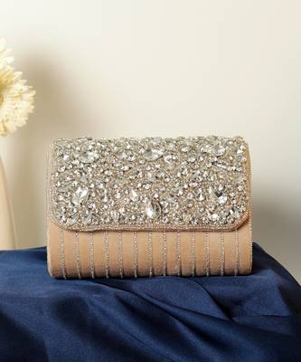 Grace beige flap bag and glitz silver clutch combo 2