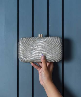 Grace beige flap bag and glitz silver clutch combo 3