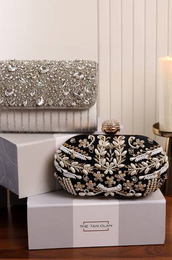 Grace white flap bag and zardozi black clutch combo