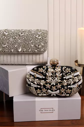 Grace white flap bag and zardozi black clutch combo