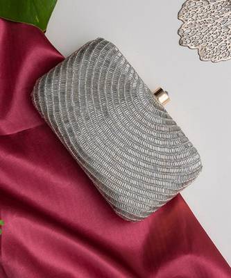 Grace beige flap bag and glitz silver clutch combo 4