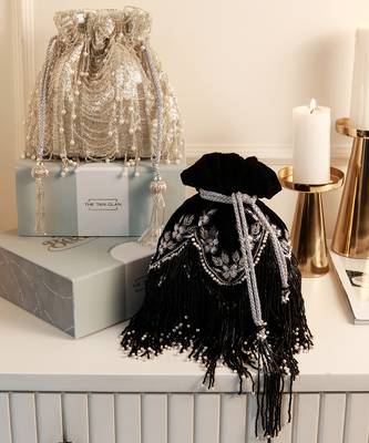 Black tassel potli and silver potli bag combo 1