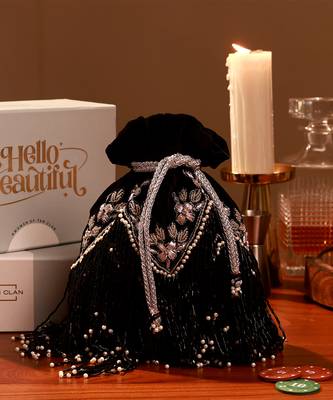 Black tassel potli and silver potli bag combo 2