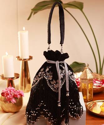 Black tassel potli and silver potli bag combo 3