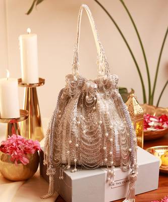 Black tassel potli and silver potli bag combo 4