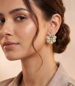 Gold plated mint kundan pearl floral ethnic wedding jewellery stud earring for women & girls