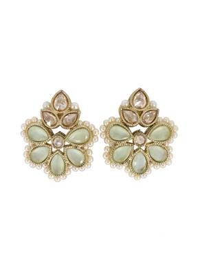 Gold plated mint kundan pearl floral ethnic wedding jewellery stud earring for women & girls 3