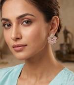 Gold plated pink kundan pearl floral ethnic wedding jewellery stud earring for women & girls
