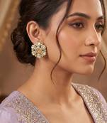 Pretty round shape peach kundan mehandi gold plated stud stud earring for women and girls