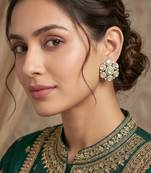 Smooth round shape white kundan mehandi gold plated stud stud earring for women and girls