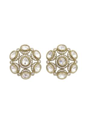 Smooth round shape white kundan mehandi gold plated stud stud earring for women and girls 3