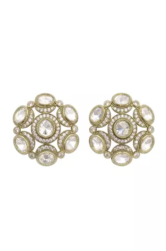 Smooth round shape white kundan mehandi gold plated stud stud earring for women and girls
