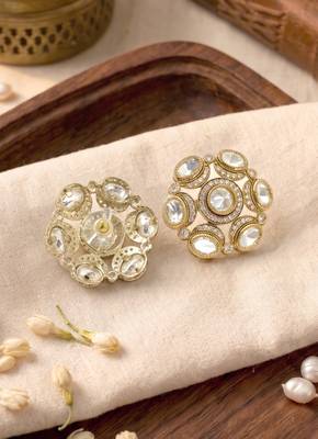 Smooth round shape white kundan mehandi gold plated stud stud earring for women and girls 5