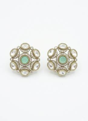 Splendid round shape mint kundan mehandi gold plated stud stud earring for women and girls 3