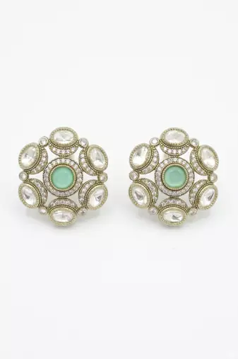 Splendid round shape mint kundan mehandi gold plated stud stud earring for women and girls