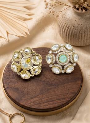 Splendid round shape mint kundan mehandi gold plated stud stud earring for women and girls 5