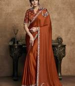 rust lustrous satin sequin embroidery embellished pearl stone applique flowers designer saree