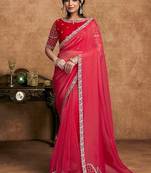 red zari organza satin dual sequin pearl stone detailing designer saree