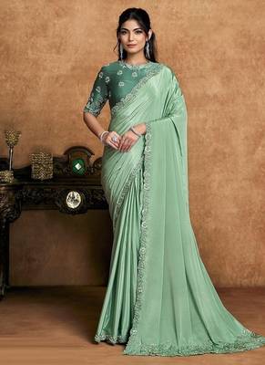 pista pure crepe satin floral sequin embroidery pearl stone handwork designer saree 1