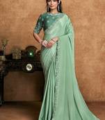 pista pure crepe satin floral sequin embroidery pearl stone handwork designer saree