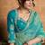 turquoise zari organza satin dual sequin pearl stone applique flowers designer saree