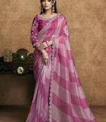 pink organza satin lehriya print scallops highlighted pearls stones sequins designer saree