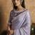 lilac pure crepe satin multi thread embroidered floral motifs pearl detailing designer saree