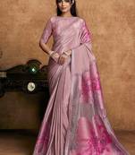 onion pink crepe double weave jacquard floral motifs sequin embroidery pearl work designer saree
