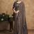 brown lustrous satin applique flower work embellished stone multi thread embroidery designer saree