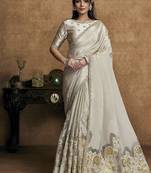 off white uppada silk blend sequin embroidery highlighted pearls designer saree