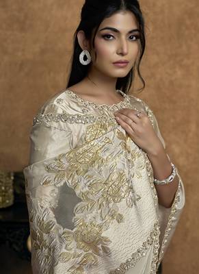 off white uppada silk blend sequin embroidery highlighted pearls designer saree 2