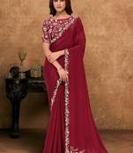 maroon crepe georgette sequence with moti work designer saree