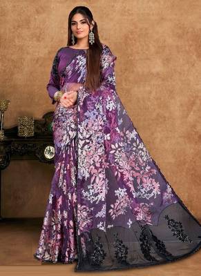 purple brasso embroidery with stone handwork designer saree 1