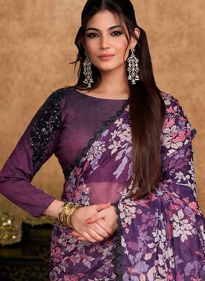 purple brasso embroidery with stone handwork designer saree 2