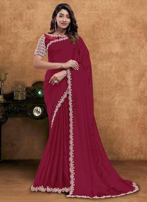 maroon crepe moti with hand work designer saree 1
