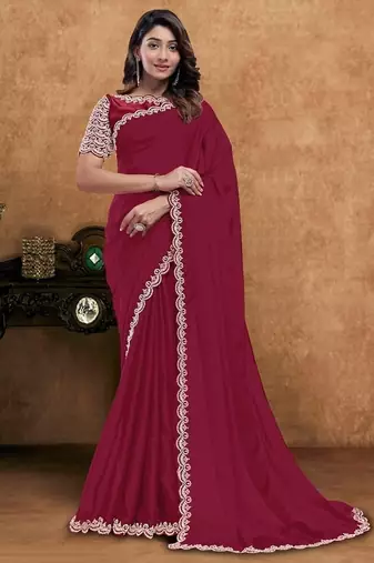 maroon crepe moti with hand work designer saree