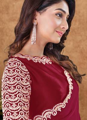 maroon crepe moti with hand work designer saree 2