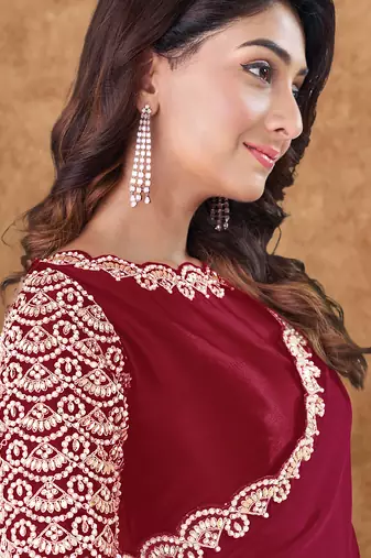 maroon crepe moti with hand work designer saree
