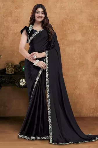 black crepe diamond with hand work designer saree