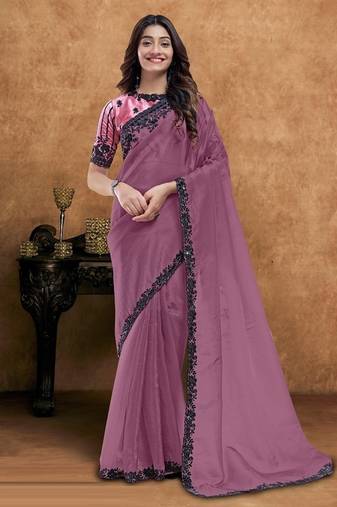 mauve crush sequence with hand work designer saree