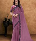 mauve crush sequence with hand work designer saree