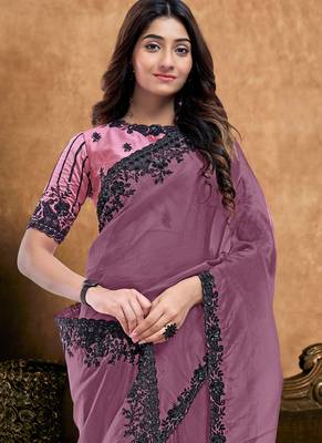 mauve crush sequence with hand work designer saree 2