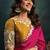 rani pink satin thread motif embroidery with stone & applique work designer saree