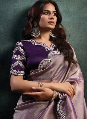 mauve zari oragnza dual sequince embroidery with pearl handwork designer saree 2